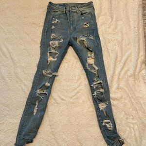 American Eagle Super Hi Rise Ripped Jeans